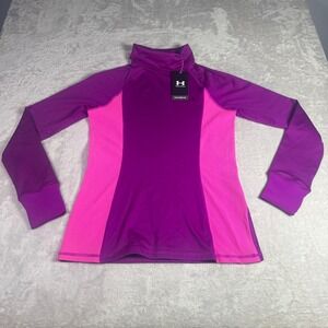 NWT Under Armour Cold Gear Mock Neck Long Sleeve Shirt Purple‎ Pink Women S